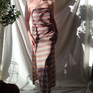 Simons Multicolor Zig Zag Knit Strapless Crochet Midi Maxi Dress